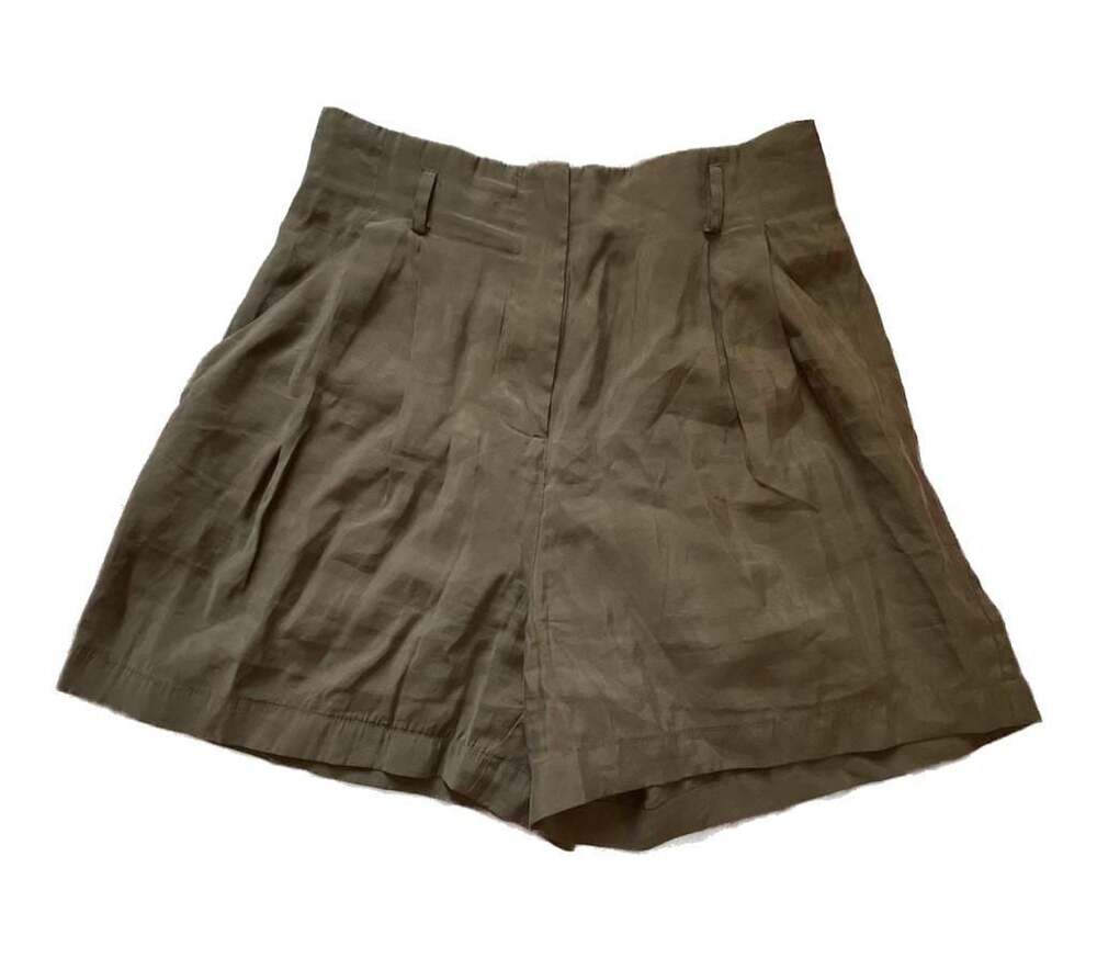 Zara Basic Clean Girl Minimalist High waist Pleated Tailored Shorts Olive Green